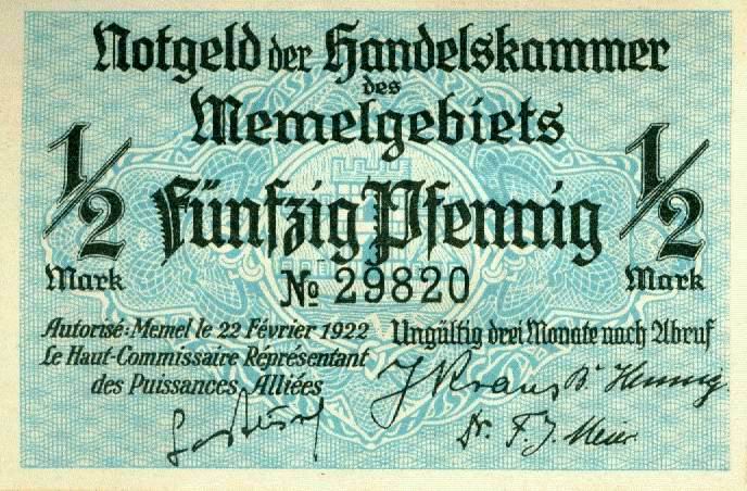 Datei:Ort Memel Notgeld 0,5 Mark r.jpg
