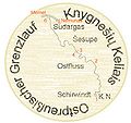 Nadelbutton: Ostpreußischer Grenzlauf, Knygnešių Keliais, von Kudirkos Naumiestis(1) über Panoviai(2), Slavikai(3), (Grenzhöhe(4)) nach Sudargas(5), (Waldheide(6))